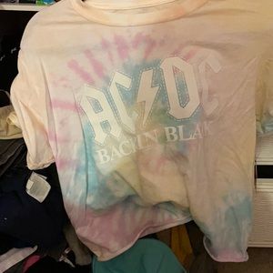 An AC/DC cropped tie dye shirt